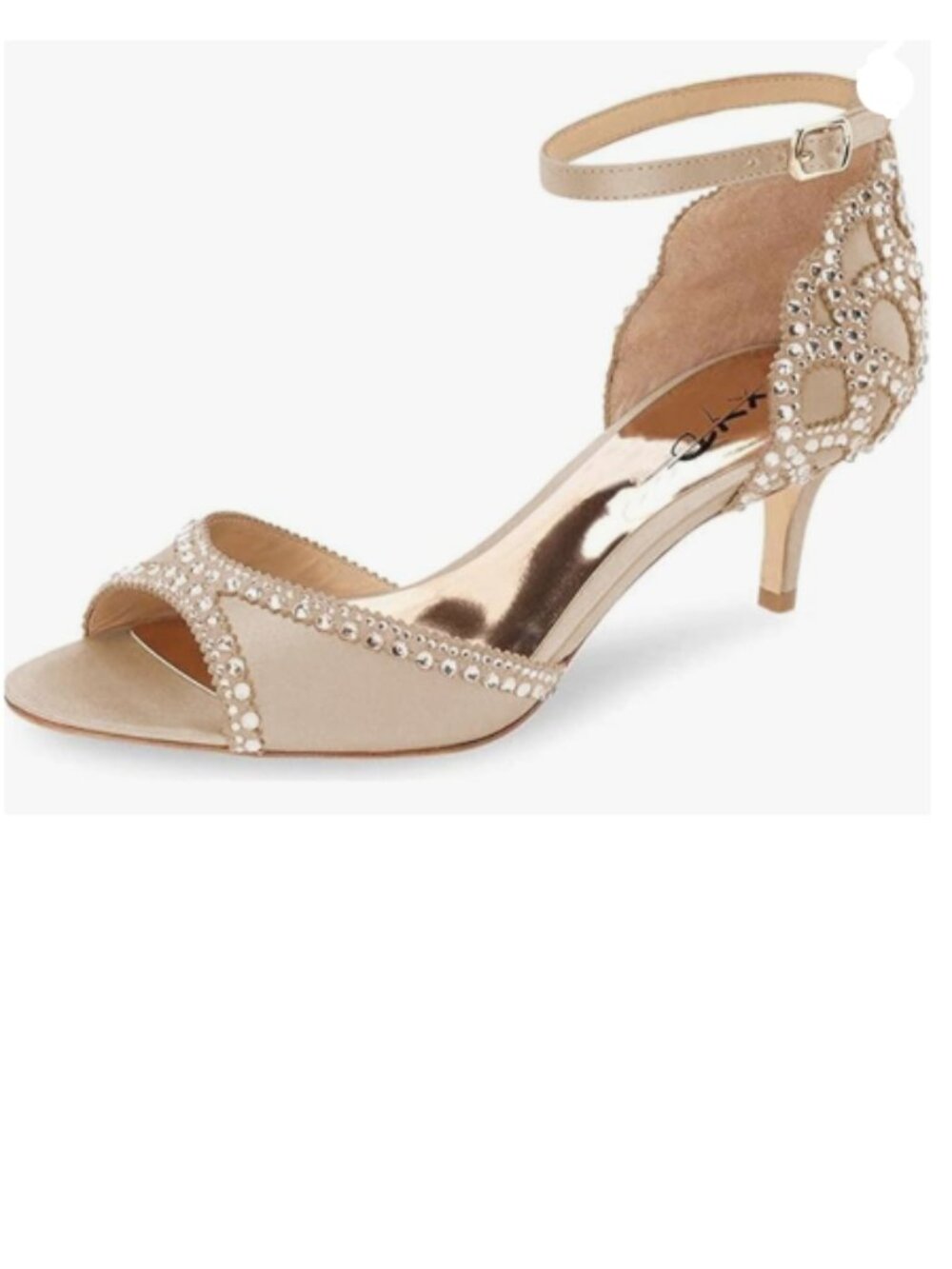 XYD Champagne Peep Toe D'Orsay Kitten Heel Rhinestone Ankle Strap Sandals